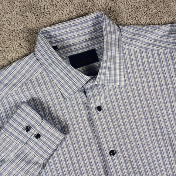 David Donahue Other - David Donahue 17 32/33 Mens Blue White Plaid Cotton Button Down Dress Shirt
